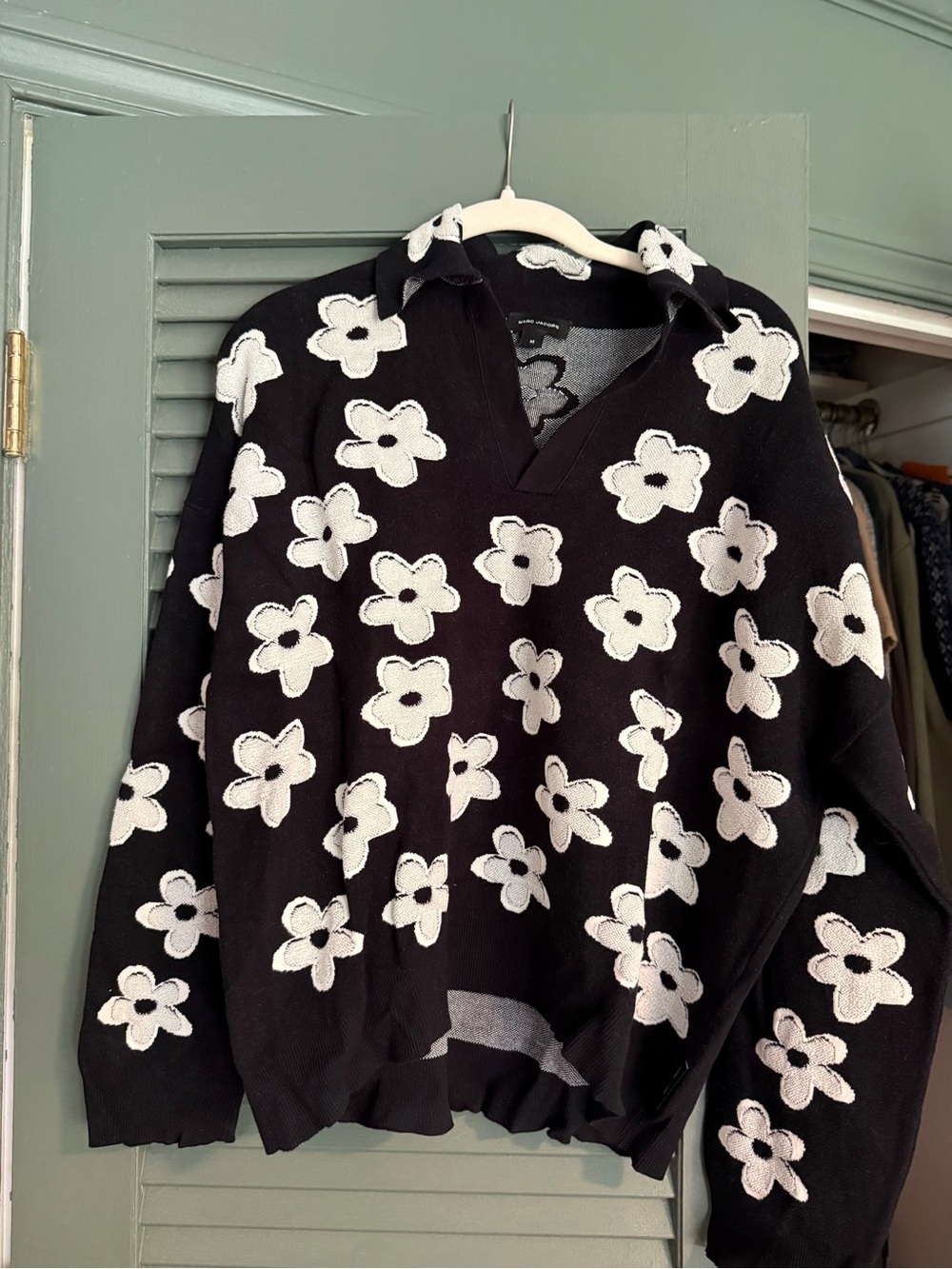 Marc Jacobs Black Sweater with White Daisy Appliqués